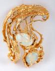 Opal, Diamond, 14K Yellow Gold Brooch/Pendant