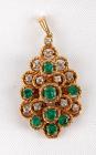 Emerald, Diamond, 18K Yellow Gold Pendant