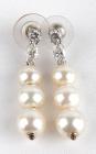 Cultured Pearl, Colorless Stone, 14K White Gold Drop Earrings