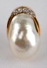 Large Baroque Pearl, Diamond, 14K Yellow Gold Enhancer