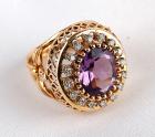 Amethyst, Diamond, 14K Yellow Gold Ring