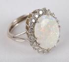 Lady's Opal, Diamond, 14K White Gold Ring