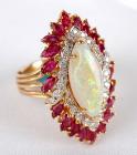 Lady's Opal, Ruby, Diamond, 14K Yellow Gold Ring