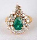 Lady's Emerald, Diamond, 14K Yellow Gold Ring