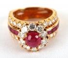 Lady's Ruby, Diamond, 18K Yellow Gold Ring