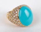 Lady's Turquoise, Diamond, 18K Yellow Gold Ring