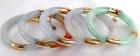 Collection of Multi Colored Jade, 14K Yellow Gold Bangle Bracelets
