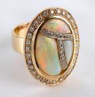 Lady's Opal, Diamond, 14K Yellow Gold Ring