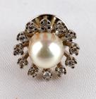 Cultured Pearl, Diamond, 14K White Gold Tie Pin