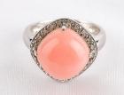 Lady's Angel Skin Coral, Diamond, 14K White Gold Ring