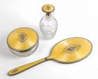 3 Piece Sterling Silver and Enamel Dressing Table Vanity Set