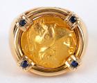 Gent's Alexander the Great, Gold Stater, Sapphire, 14k Yellow Gold Ring