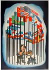 Vintage WWII Poster of Hirohito and Hitler Imprisoned by Allied Flags