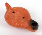 Roman. North African Red-Ware Menorah Oil Lamp, ca. 4th-5th Century AD