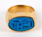 Brilliant Blue Faience Signet Seal in Modern 24 Karat Gold Ring Setting, New Kingdom, ca. 1400-1200 BC