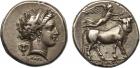 Campania, Neapolis (c.300-275 BC), Silver Nomos, 7.4g. Chari, magistrate.