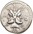 M. Furius L.f. Philus. Silver Denarius (3.8 g), 120 BC