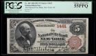 1882, Brown Back $5 National Bank Note. The National City Bank of New York, NY, Ch#1461. PCGS Choice About New 55PPQ