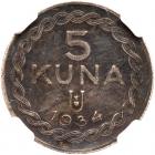 Croatia. Pattern 5 Kuna, 1934 NGC EF45 - 2