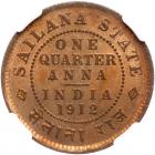 India: Sailana. 1/4 Anna, 1912 NGC MS65 RB - 2