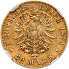 German States: Hesse-Darmstadt. 20 Marks, 1874-H NGC EF45 - 2