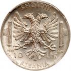 Albania. 10 Lek, 1939-R NGC MS62 - 2