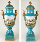 Pair of Monumental Dresden Porcelain Rococco Revival Urns, Late 19th Century