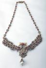 Elaborate Pearl, Ruby, Diamond, 14K Yellow Peacock Design Necklace