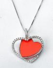 Coral, Diamond, 18K White Gold Pendant & Chain