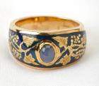 Gentleman's Star Sapphire, Enamel, 14K Yellow Gold Band Style Ring