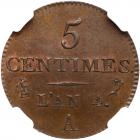 France. 5 Centimes, L ' AN 4-A NGC MS63 BR - 2