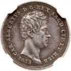 Italian States: Sardinia. 25 Centesimi, 1833-P NGC AU50