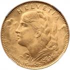 Switzerland. 10 Francs, 1922-B NGC MS65