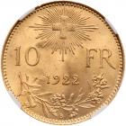 Switzerland. 10 Francs, 1922-B NGC MS65 - 2