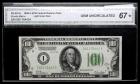 1928-A, $100 Federal Reserve Note. Light Green Seal. CGA Gem Uncirculated 67