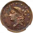 1837 N-10 R7 (as a proof) Beaded Hair Cord NGC graded Proof-63 Red & Brown