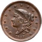 1837 N-10 R1 Beaded Hair Cord PCGS graded MS64+ Brown, CAC Approved