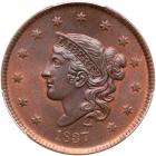 1837 N-13 R2 Plain Hair Cord, Medium Letters PCGS graded MS64 Red & Brown