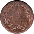 Italy. 10 Centesimi, 1893-R NGC MS64 BR - 2