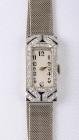 Lady's Art Deco Diamond, Sapphire, Platinum Wristwatch