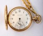 Waltham 14K Yellow Gold Hunting Case Pocket Watch & 18K Yellow Gold Chain