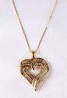 Diamond, 14K Yellow Gold Heart Shaped Pendant & Chain