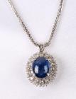 Cabochon Sapphire, Diamond, 14K White Gold Pendant & Chain