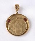 Kalaniot/The Little Shepherdess Art Medal, Garnet, 14K Yellow Gold Pendant