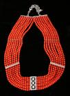 Coral Bead, Diamond, 18K White Gold Choker Necklace