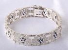 Diamond, Sapphire, 18K White Gold Art Deco Design Bracelet