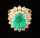 Lady's Emerald, Diamond, 18K Yellow Gold Ring