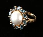 Lady's Mabe Pearl, Blue Topaz, 14k Yellow Gold Ring