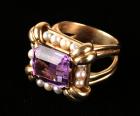 Lady's Vintage Amethyst, Cultured Pearl, 18K Yellow Gold Ring