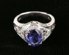 Amethyst, Diamond, 14K White Gold Art Deco Design Ring